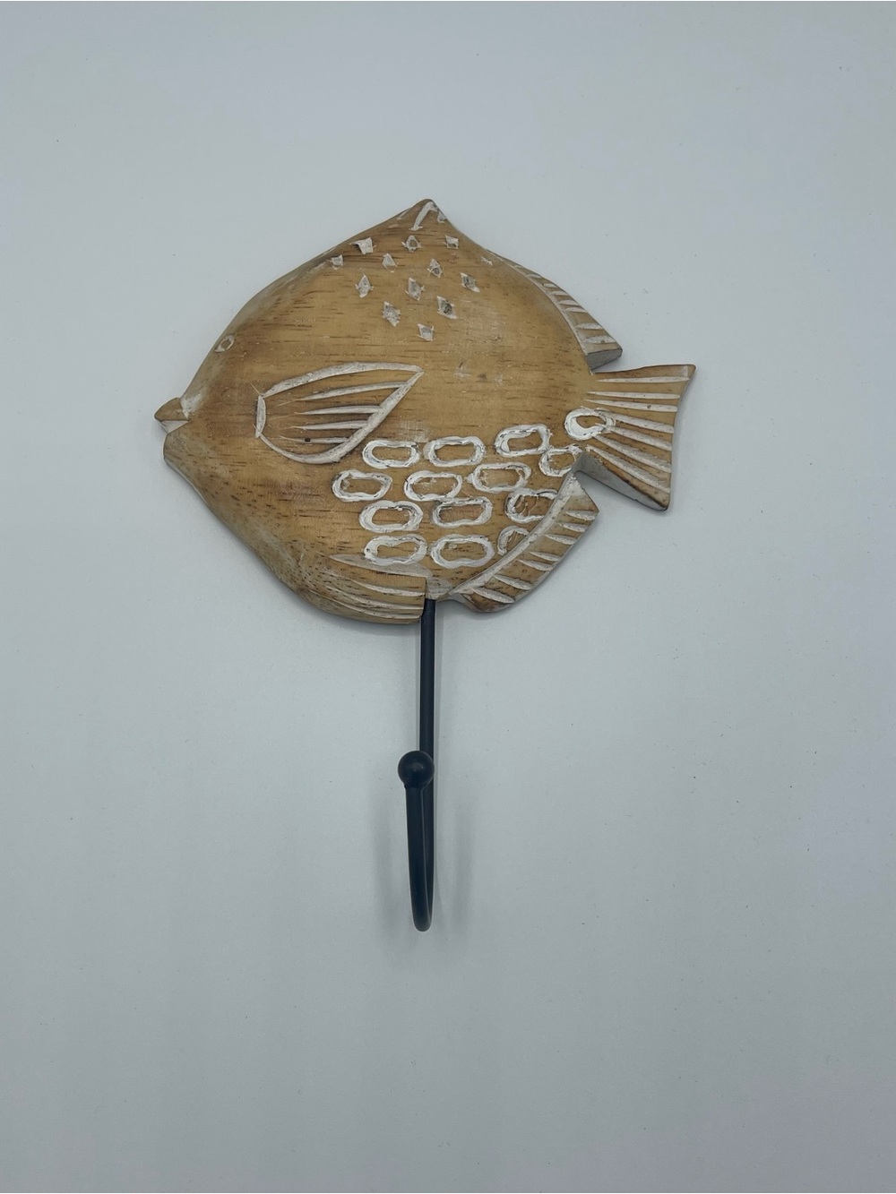 World Market Crude Wood Bag/Coat Hook Beachy Fish